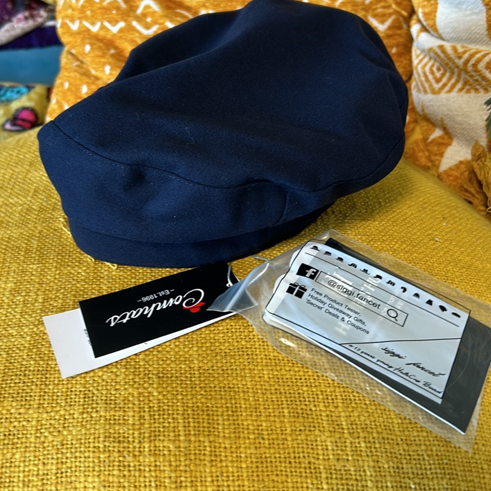 Navy blue pleather rim cute hat - Picture 7 of 16